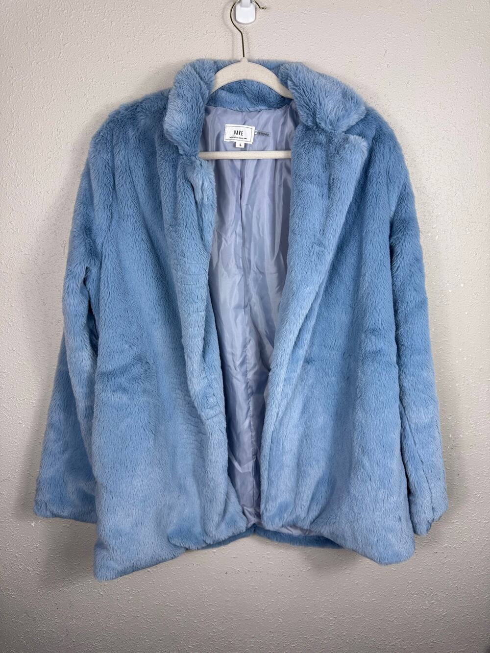 NWT Have Light Blue Faux Fur Coat Womens Size Large